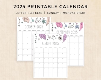 Printable 2025 Calendar · 12-Page PDF · Rhododendron Rain
