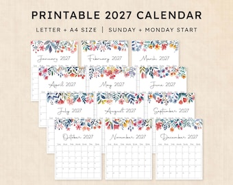 Printable 2027 Calendar · 12-Page PDF · Floral Fantasy