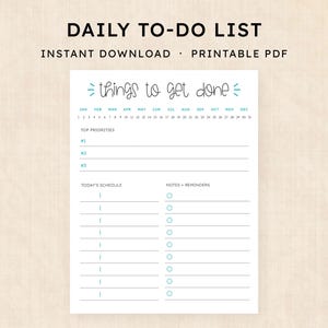 Daily To-Do List Printable · Instant Download PDF · Turquoise Tides