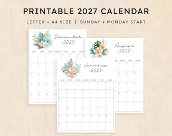 Printable 2027 Calendar · 12-Page PDF · Pastel Paradise