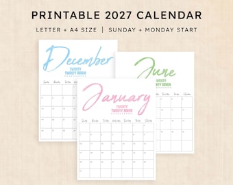 Printable 2027 Calendar · 12-Page PDF · Jazzy Jewels