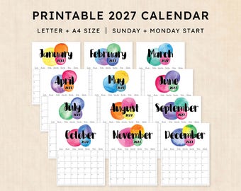 Printable 2027 Calendar · 12-Page PDF · Neon Nectar