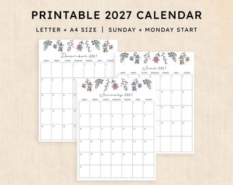 Printable 2027 Calendar · 12-Page PDF · Wildflower Whimsy