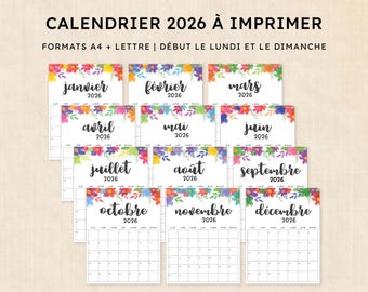 Calendario 2026 para imprimir · PDF de 12 páginas · Garland Gaze