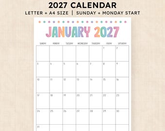 Printable 2027 Calendar · 12-Page PDF · Electric Echo