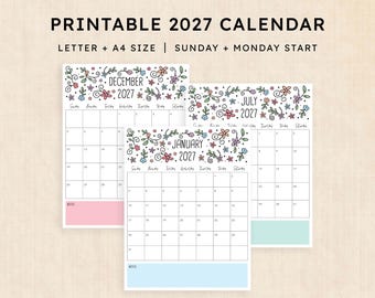 2027 Calendar Printable • Lillies Design, Letter & A4 (PDF)