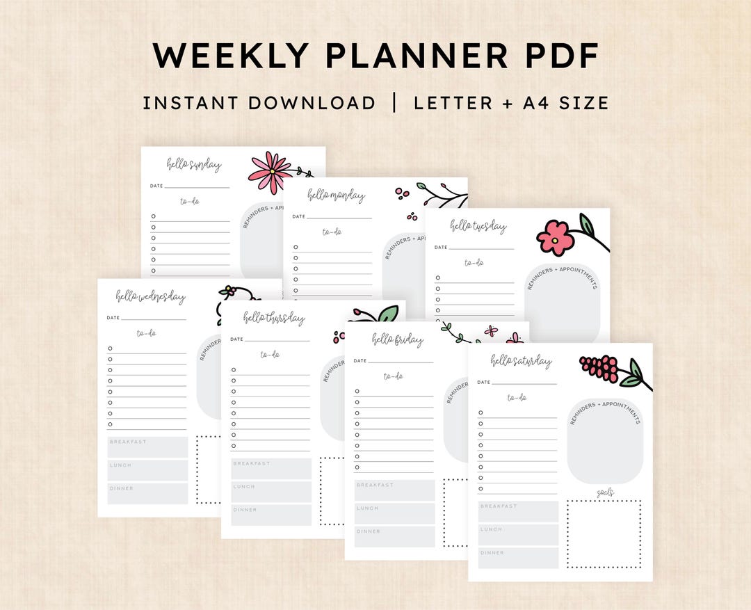 Weekly Planner Printable · 7-page PDF · Fearless Flora - Etsy