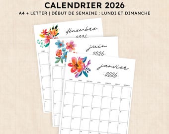 Calendrier 2026 à imprimer · PDF de 12 pages · Tropical Treasure