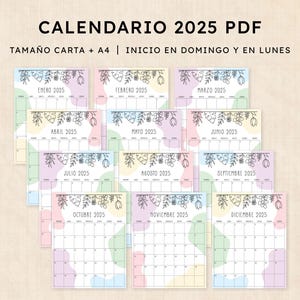 Calendario 2025 para imprimir · PDF de 12 páginas · Radiant Rhapsody