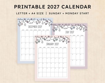 Printable 2027 Calendar · 12-Page PDF · Vintage Vines
