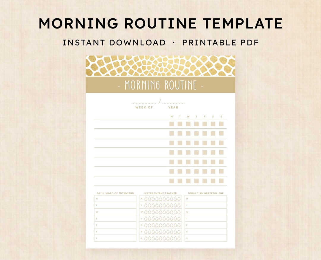 Free Pdf Morning Routine Morning Routine Template · Instant Download PDF · Golden Glamour - Etsy