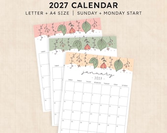 Printable 2027 Calendar · 12-Page PDF · Garden Gala