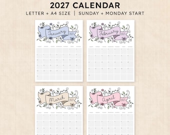 Printable 2027 Calendar · 12-Page PDF · Lavish Lillies