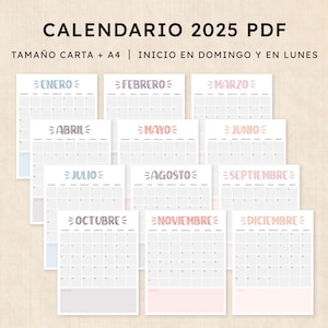 Calendario 2025 para imprimir · PDF de 12 páginas · Sassy Splash