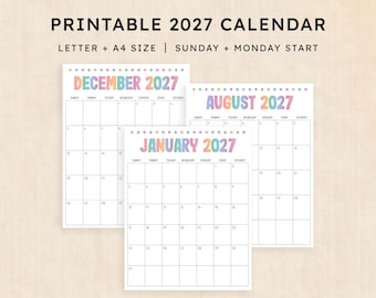 Printable 2027 Calendar · 12-Page PDF · Electric Echo