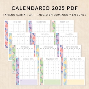Calendario 2025 para imprimir · PDF de 12 páginas · Midsummer Mosaic