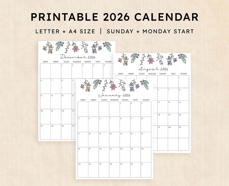 Printable 2026 Calendar · Wildflower Whimsy - Etsy