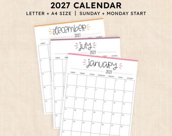 Printable 2027 Calendar · 12-Page PDF · Buzzy Burst