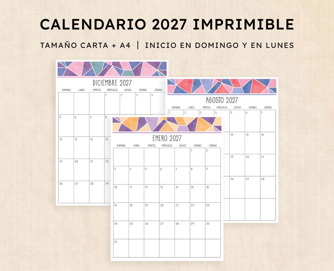 Calendario 2027 Para Imprimir · PDF De 12 Páginas · Magic Mosaic - Etsy UK