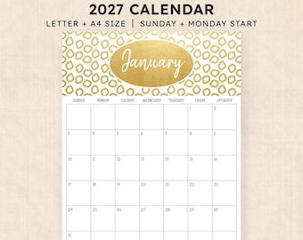 Printable 2027 Calendar · 12-Page PDF · Golden Glamour