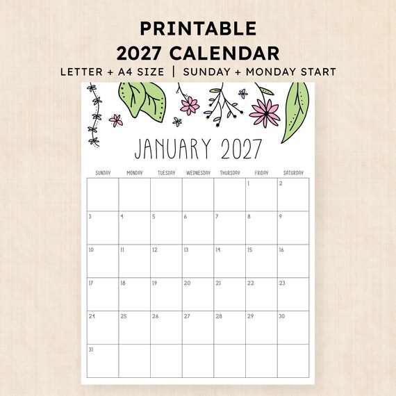 Printable 2027 Calendar · 12-Page PDF · Rhododendron Rain