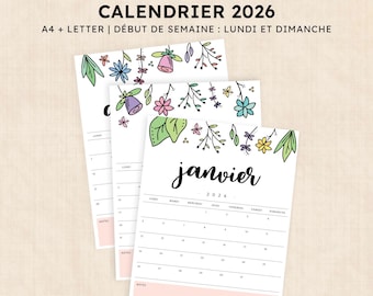 Calendrier 2026 à imprimer · PDF de 12 pages · Playful Prairie
