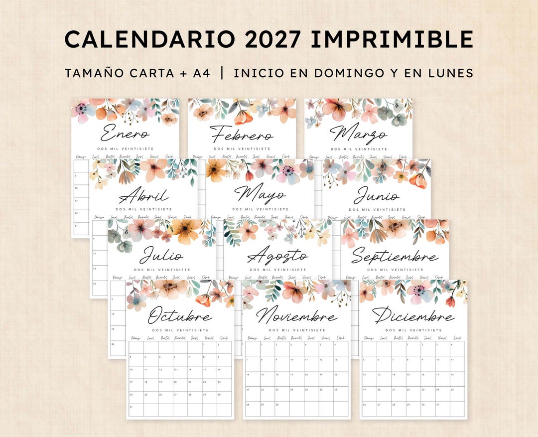 Calendario 2027 Para Imprimir · PDF De 12 Páginas · Lush Lagoon - Etsy
