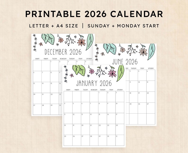 2026 Calendar · Blank Printable PDF Template - Etsy Australia