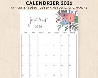 Calendrier 2026 à imprimer · PDF de 12 pages · Petunia Punch