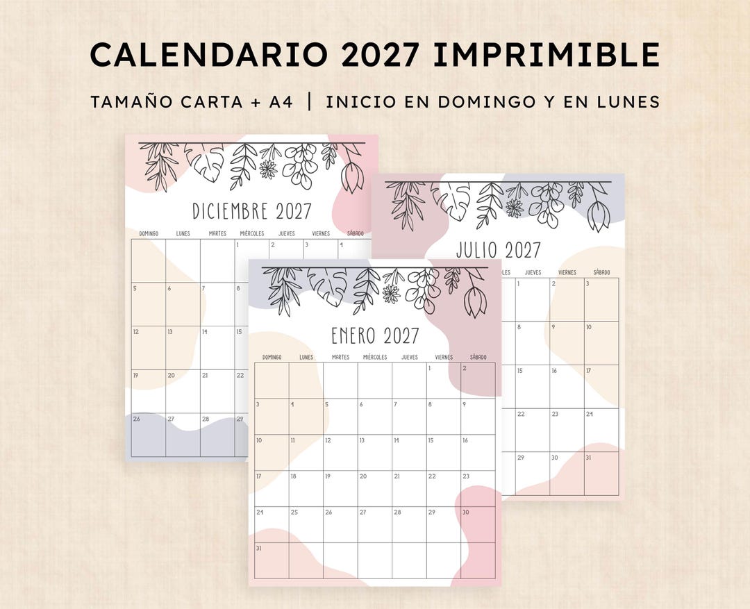 Calendario 2027 Para Imprimir · PDF De 12 Páginas · Rustic Rhapsody - Etsy