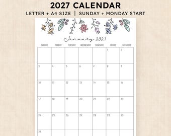 Printable 2027 Calendar · 12-Page PDF · Wildflower Whimsy