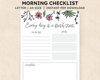 Morning Checklist · Instant Download PDF · Printable Daily Planner