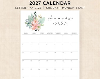 Printable 2027 Calendar · 12-Page PDF · Pastel Paradise