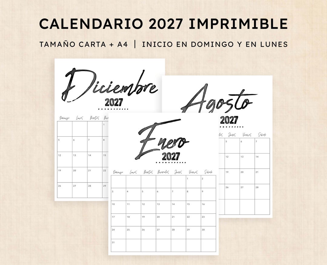Calendario 2027 Para Imprimir · PDF De 12 Páginas · Zebra Zest - Etsy