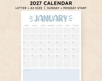 Printable 2027 Calendar · 12-Page PDF · Sassy Splash