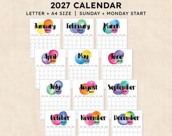 Printable 2027 Calendar · 12-Page PDF · Neon Nectar