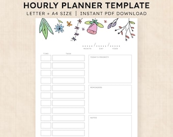 Hourly Planner Template · Instant Download PDF · Printable Daily Planner