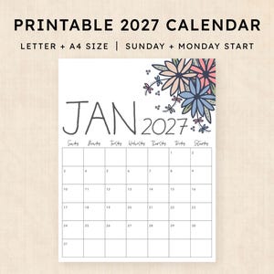 Printable 2027 Calendar · 12-Page PDF · Dapper Daisies
