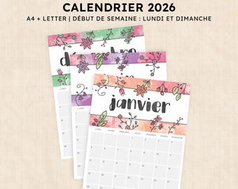 Calendrier 2026 à imprimer · PDF de 12 pages · Brilliant Blossoms