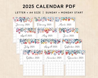 Printable 2025 Calendar · 12-Page PDF · Floral Fantasy