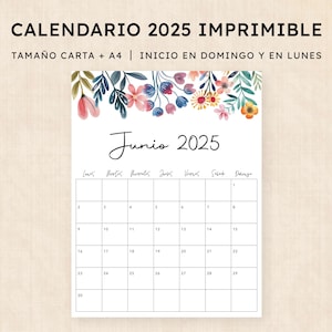 Calendario 2025 para imprimir · PDF de 12 páginas · Fantasía Floral