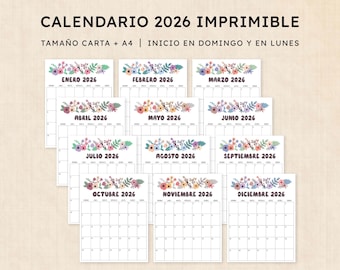 Calendario 2026 para imprimir · PDF de 12 páginas · Driftwood Dreams