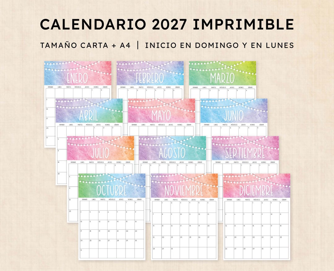 Calendario 2027 Para Imprimir · PDF De 12 Páginas · Twilight Twist - Etsy