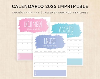 Calendario 2026 para imprimir · PDF de 12 páginas · Vivid Vision