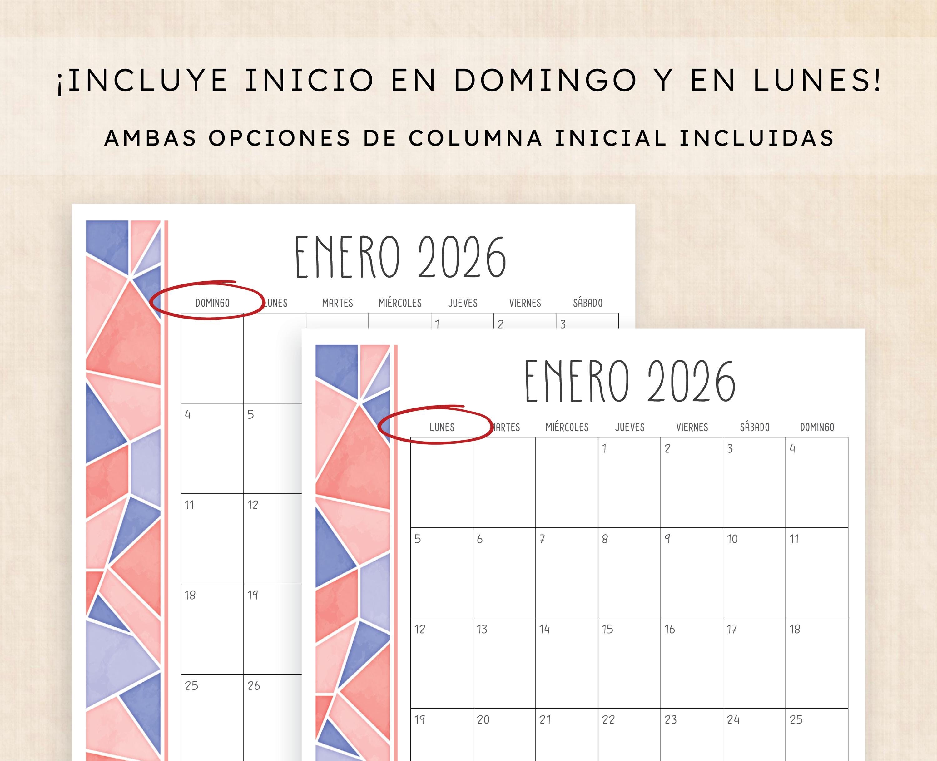 Calendario 2026 para imprimir · PDF de 12 páginas · Mosaico de verano ...