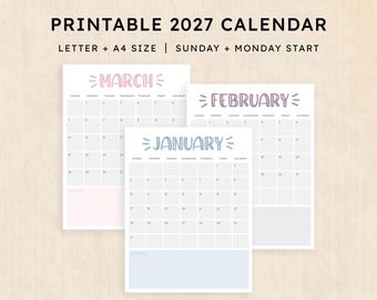 Printable 2027 Calendar · 12-Page PDF · Sassy Splash