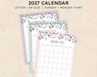 Printable 2027 Calendar · 12-Page PDF · Vintage Vines