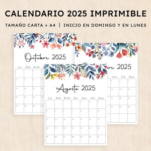 Calendario 2025 para imprimir · PDF de 12 páginas · Floral Fantasy
