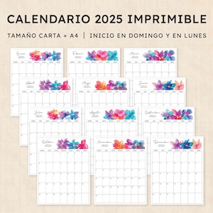 Calendario 2025 para imprimir · PDF de 12 páginas · Boho Bougainvillea