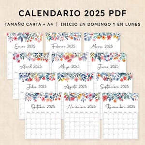 Calendario 2025 para imprimir · PDF de 12 páginas · Floral Fantasy